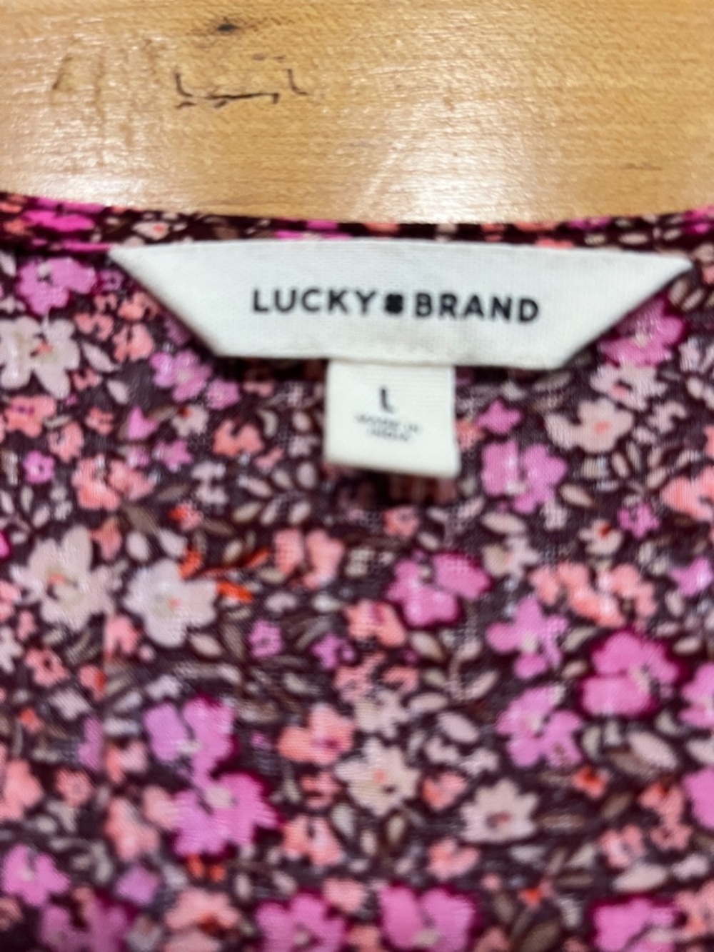 Lucky Brand Pink and Brown Floral V-Neck Dress with laces in back to adjust. - Picture 2 of 6